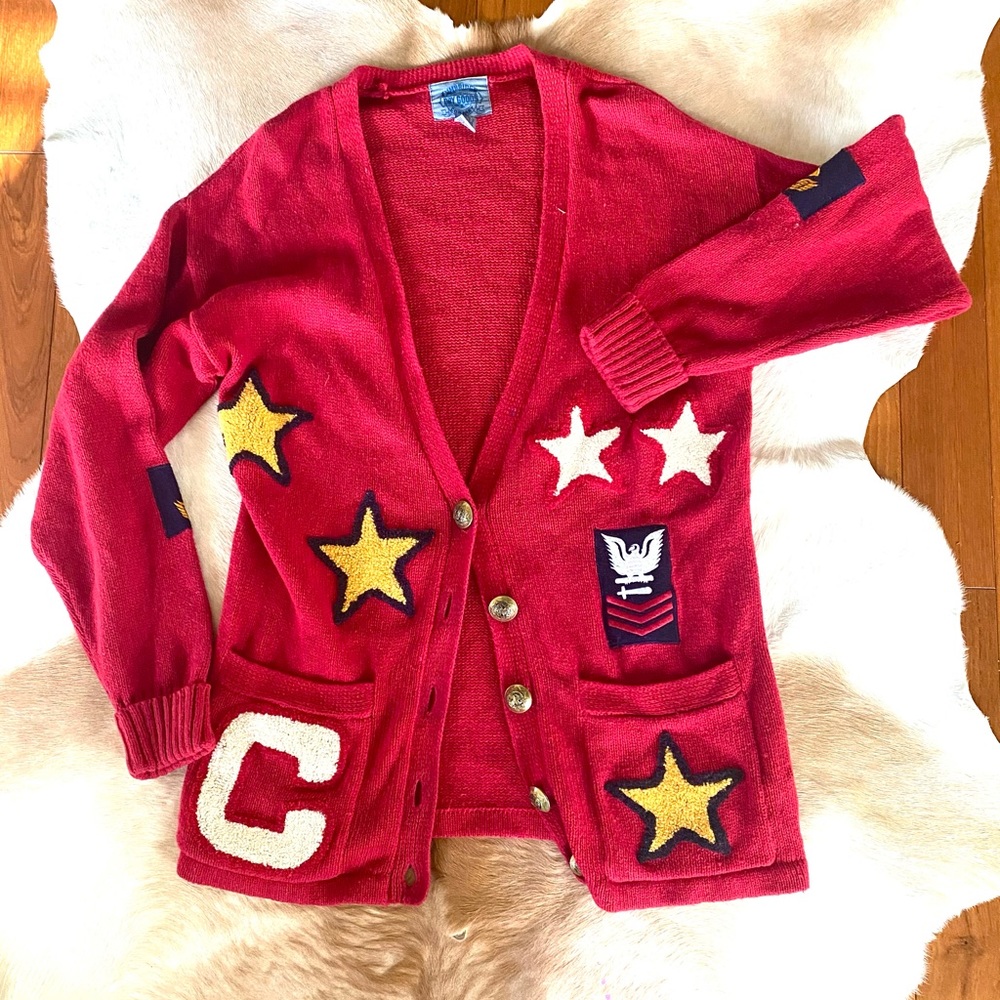 Vintage 80’s Cambridge Dry Goods Co. Red and Star Patch Letterman Cardigan